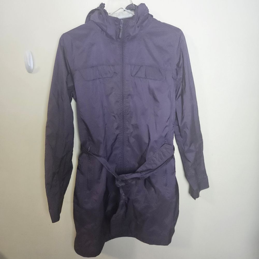 L.L. Bean Womens L Hooded Windbreaker Nylon Rain Coat Jacket Purple